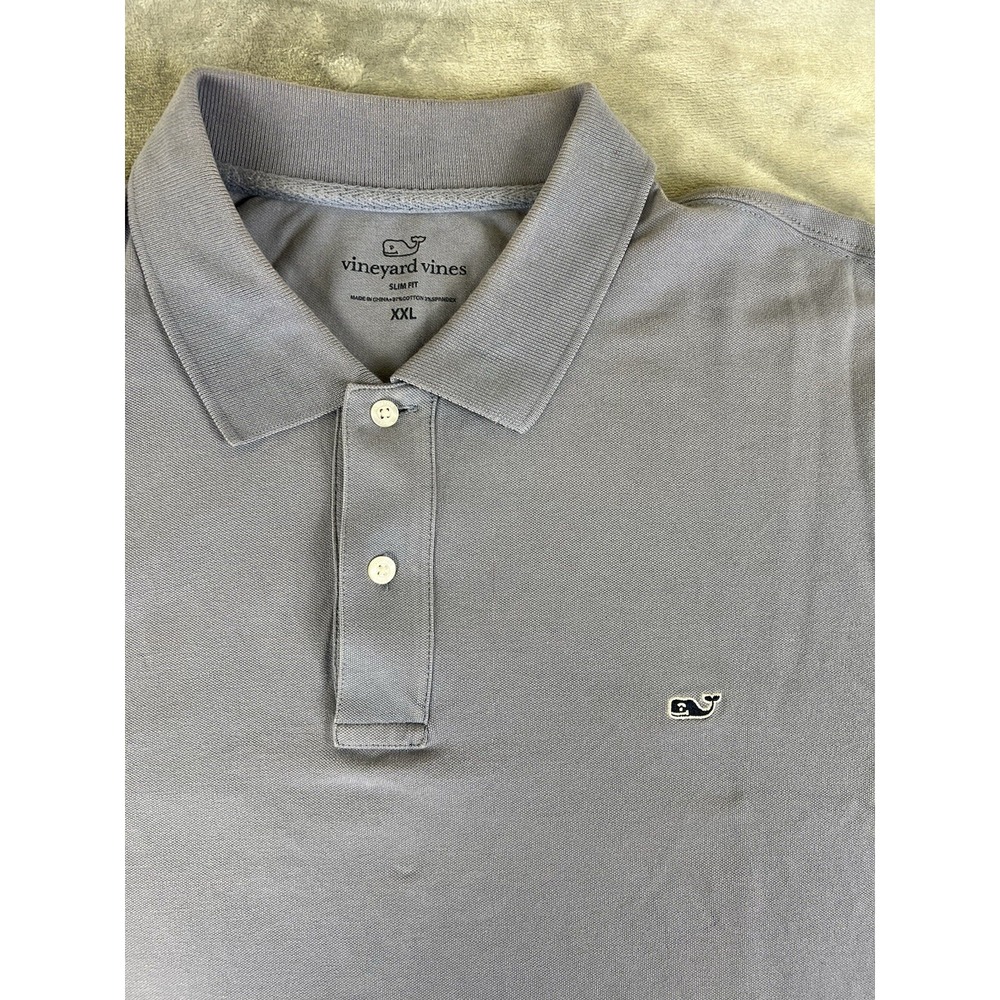 Vineyard Vines Polo Shirt XXL Slim Fit Purple Whale Logo Cotton Stretch